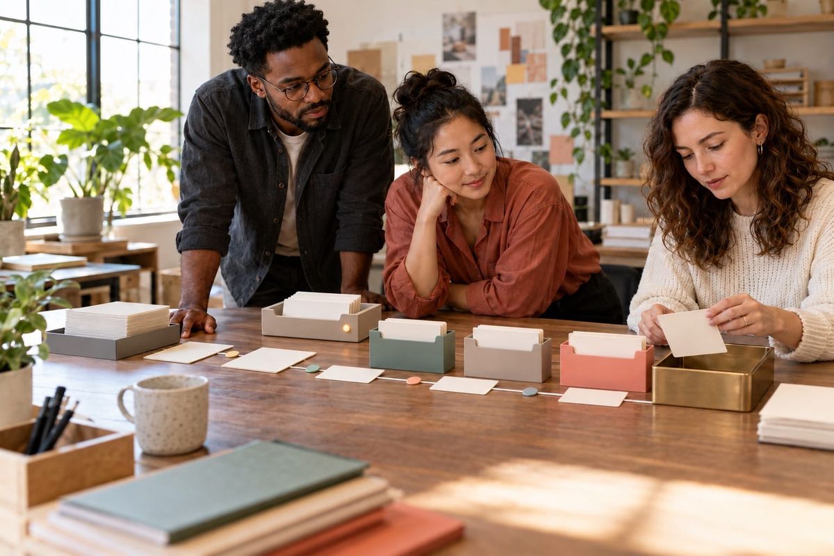 Claude Duet checklist: small-business team reviews a proactive AI workday workflow at a human approval gate