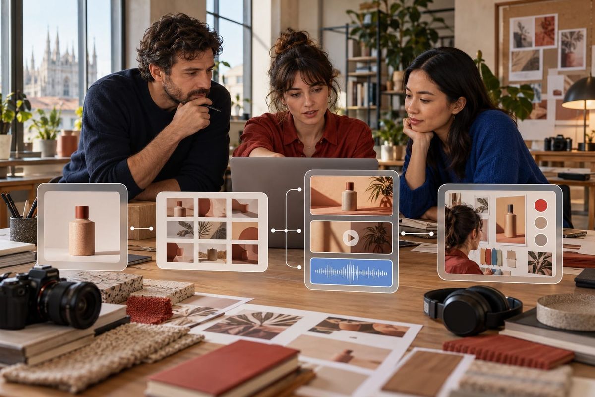 Team social media italiano usa Runway App Studio per una checklist AI di immagini, video e audio a Milano