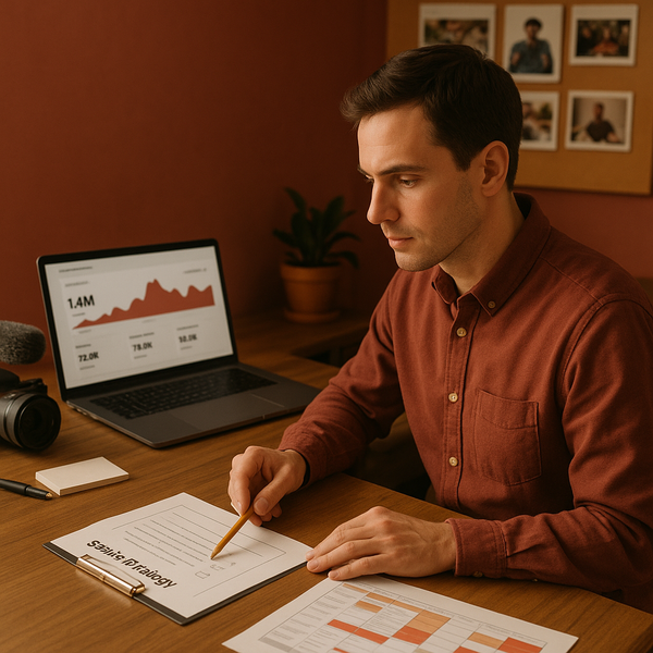 Marketer analysiert auf einem Laptop YouTube Shorts Performance-Charts während der Weihnachtsplanung