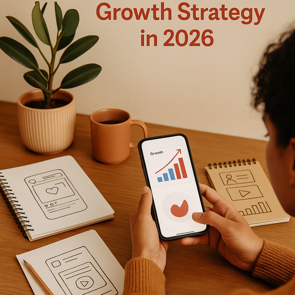 Abstract collage of social media icons with a growth arrow