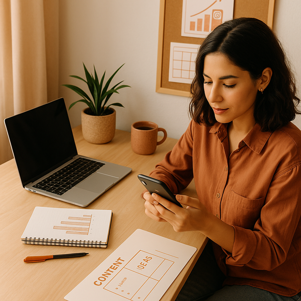 Collage astratto di icone social con una freccia di crescita