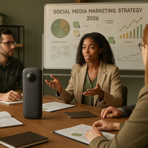 A 360-degree camera capturing immersive spatial content for social media marketing strategy