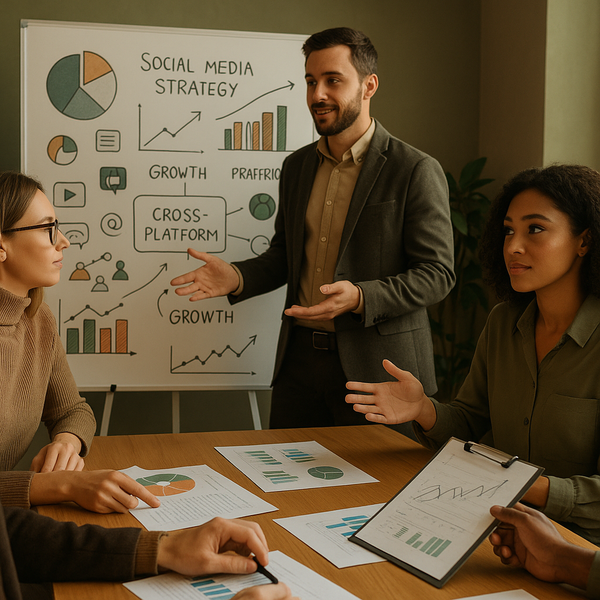 Analytical dashboard showing AEO metrics for a social media marketing strategy in 2026.