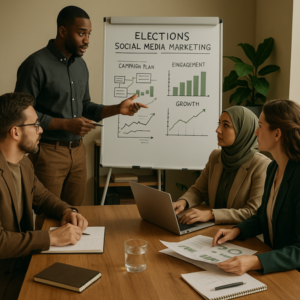 Election-related social media posts shown across a dashboard with AI-generated content warnings