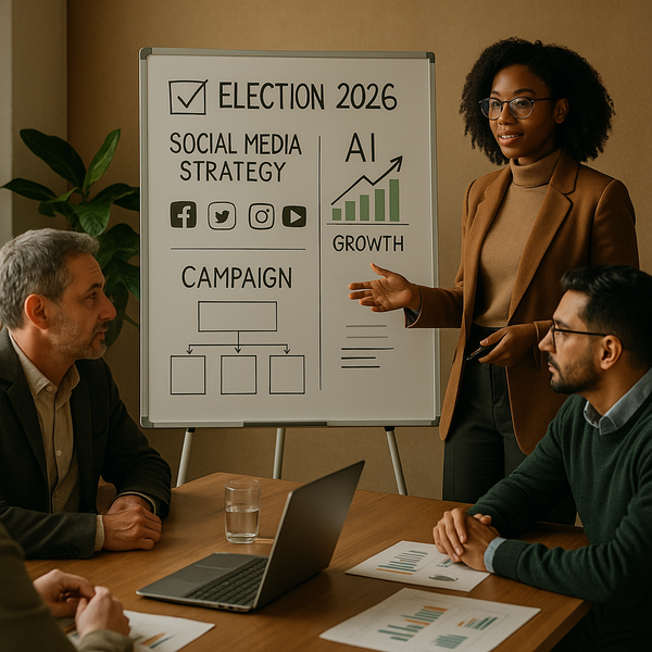 Verkiezingsgerelateerde socialmediaposts in een dashboard met waarschuwingen voor AI-gegenereerde content