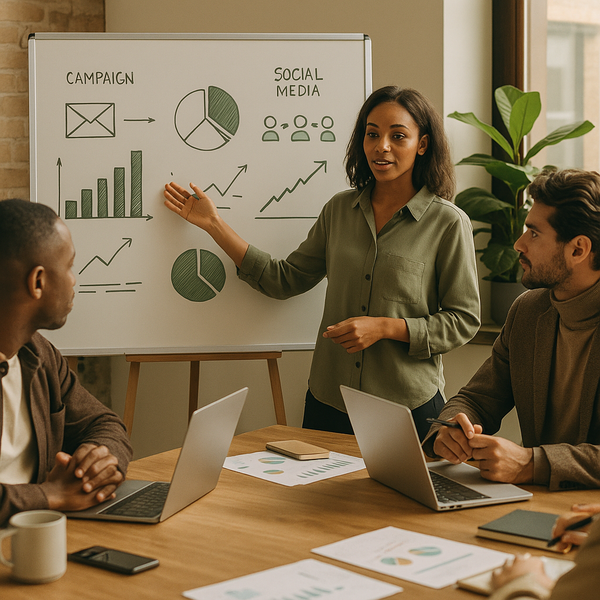 Email marketing dashboard with campaign analytics, automation flows, and subscriber lists on a modern workspace screen.