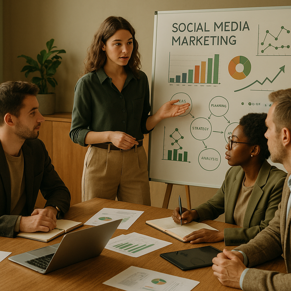 KI-gestützte Social-Media-Tools auf einem Dashboard für Content-Planung und Analytics