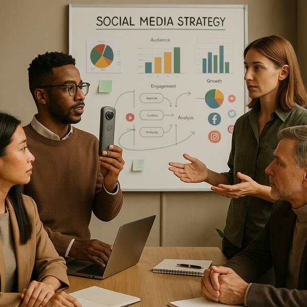 Cámara 360 capturando contenido inmersivo para redes sociales en un estudio moderno