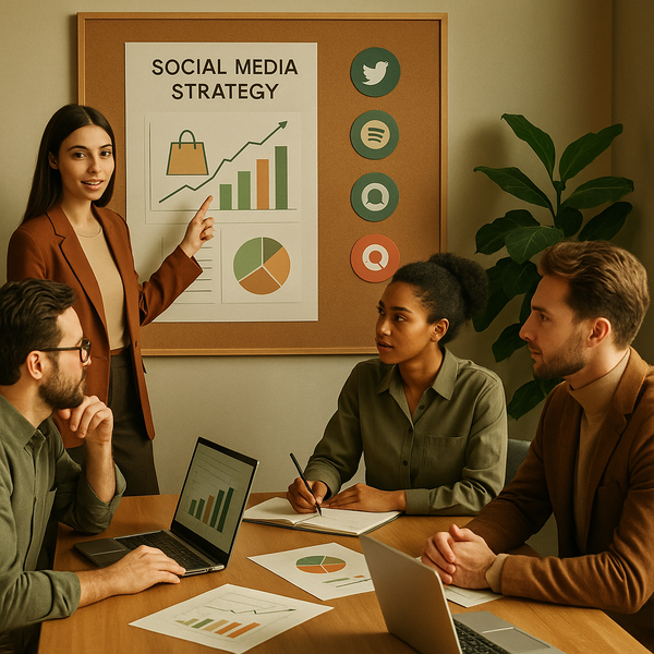 Ilustración de estrategia de redes sociales para marcas minoristas