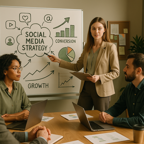 Team prüft Conversion-Verbesserungen für eine Social Media Marketing Strategie im Jahr 2026