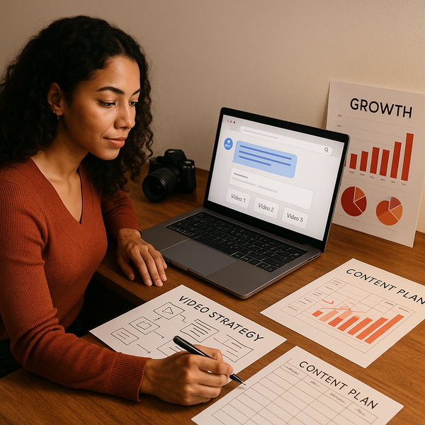 Ilustração de um chatbot de IA interagindo com os resultados de busca do YouTube em uma tela