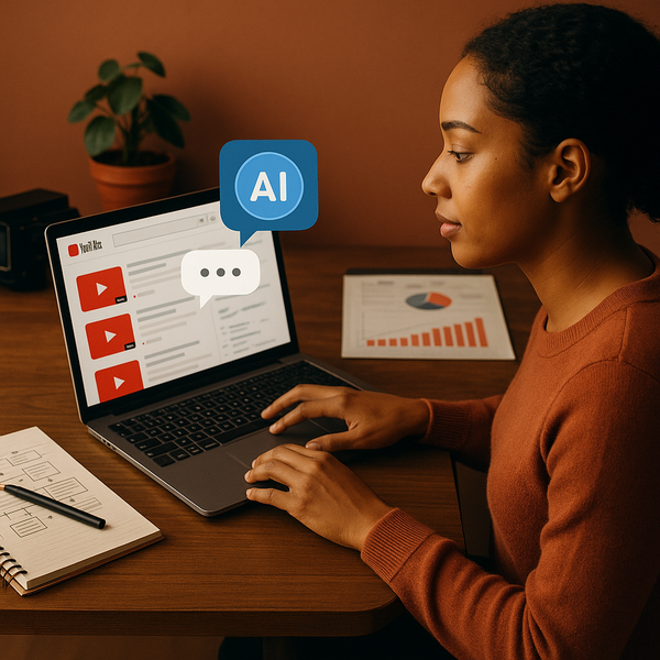 Illustration of an AI chatbot interacting with YouTube search results on a screen