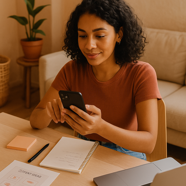 A creator reviewing their Instagram growth plan on a notebook and laptop