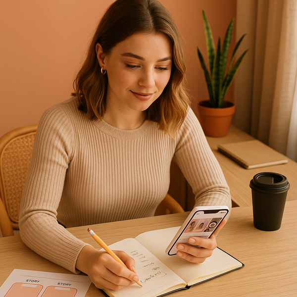 Schermo di telefono con analisi e metriche di Instagram Stories