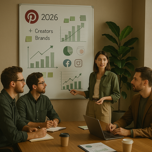 Pinterest-bord met pins en een laptop met analyse