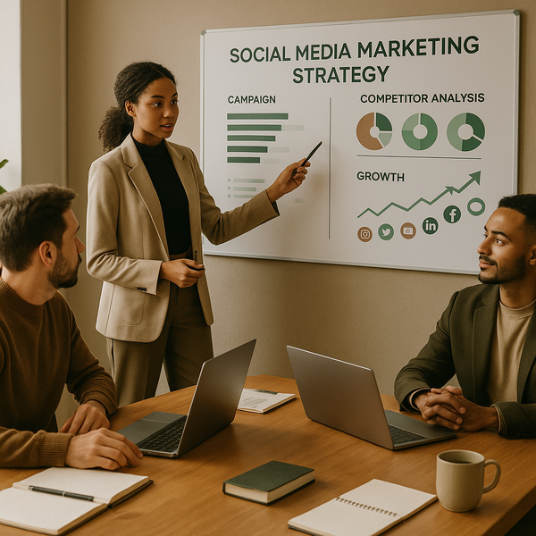 Team analyseert prestaties van sociale media op een dashboard