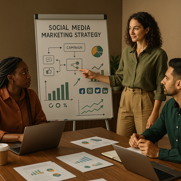 Illustration of AI agents assisting social media managers