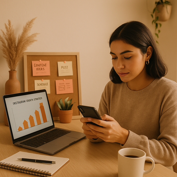 Person using a smartphone with Instagram branding and analytics