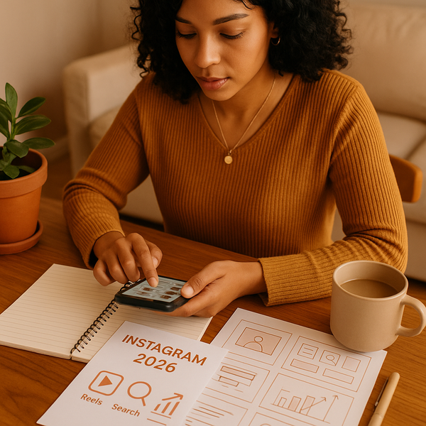 Un social media manager analizza aggiornamenti e metriche Instagram su un laptop nel 2026.