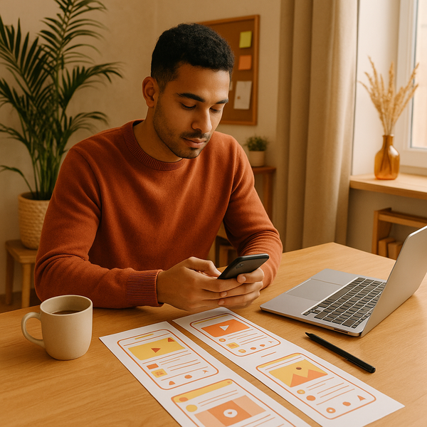 Instagram-App-Oberfläche und Notizen zur Wachstumsstrategie auf einem Schreibtisch