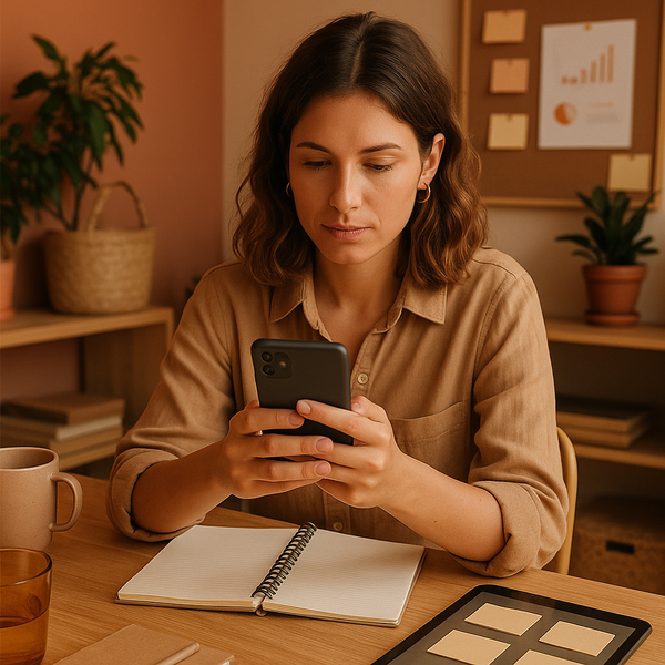 Interface do aplicativo Instagram e notas de estratégia de crescimento sobre uma mesa