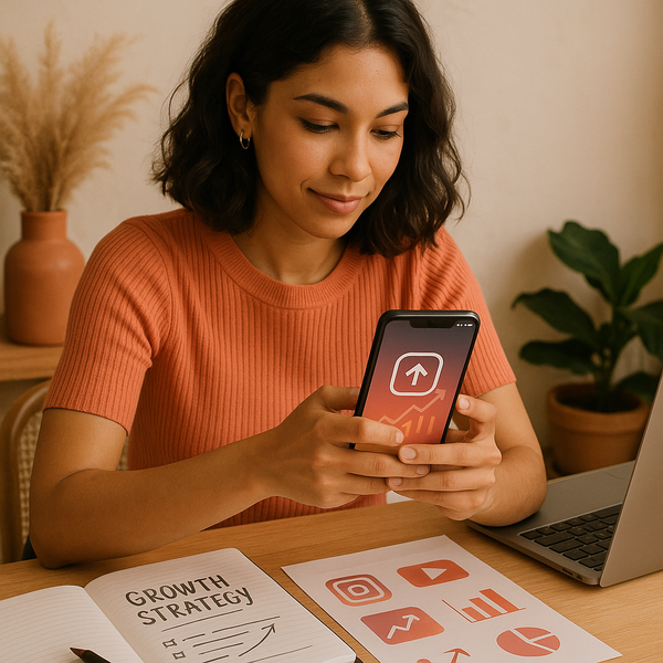 Eine Social-Media-Managerin analysiert 2026 auf einem Laptop Instagram-Updates und Wachstumskennzahlen.