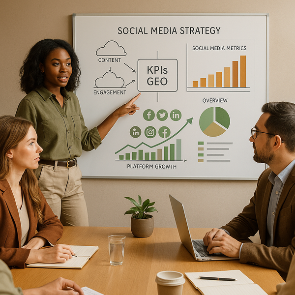 Équipe marketing analysant des KPI de generative engine optimization sur un tableau de bord