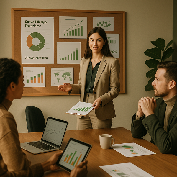 2026 sosyal medya pazarlama istatistiklerini gösteren LinkedIn analiz paneli