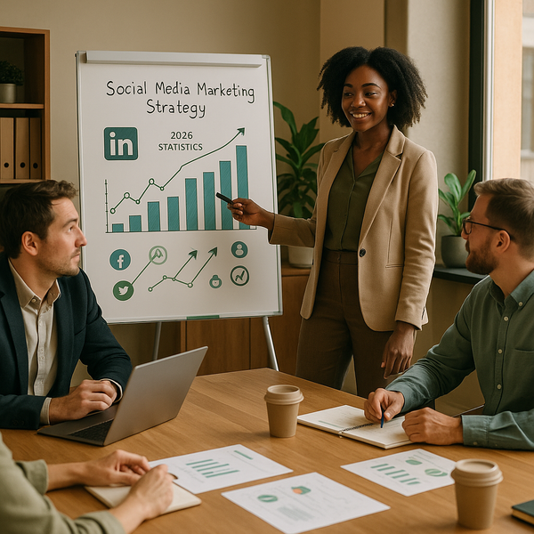 LinkedIn analytics dashboard with 2026 social media marketing statistics
