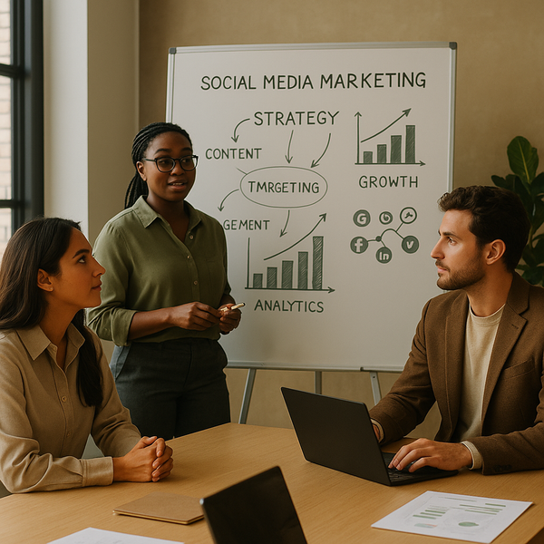 Socialmediemarketeers die LinkedIn-statistieken in 2026 analyseren op een dashboard