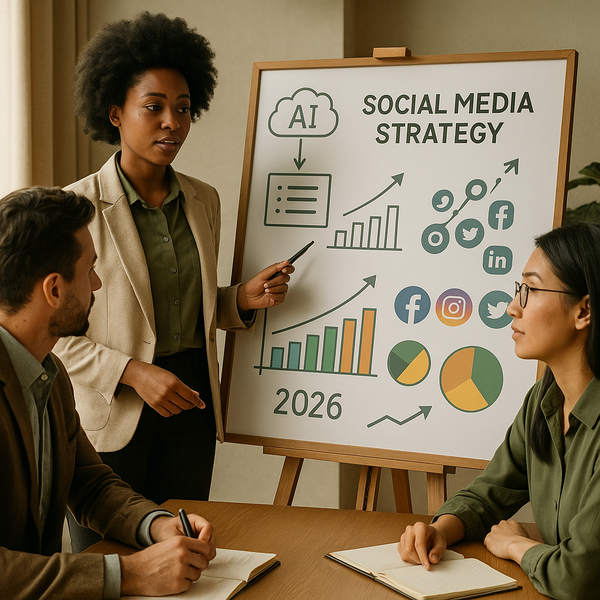 Herramientas de IA para redes sociales en un panel con planificación de contenidos y análisis de rendimiento