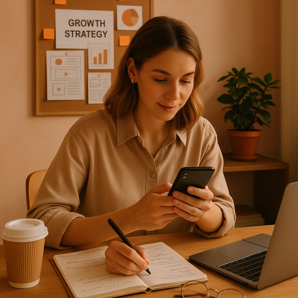 Creator analysiert Instagram-Daten und Monetarisierungsoptionen auf Laptop und Smartphone