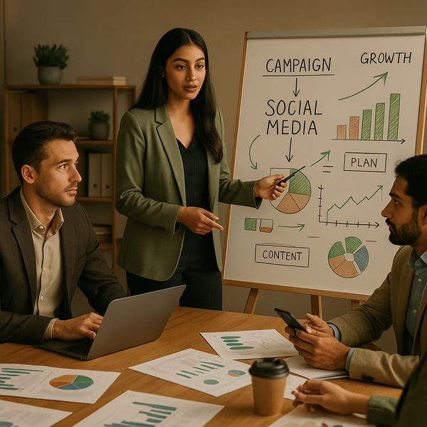 Ilustração de um smartphone e ícones de redes sociais representando uma disputa de marca sobre publicações online na Índia