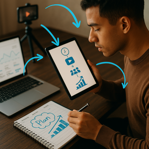 Creador revisando una cronología de noticias de TikTok 2026 y métricas de crecimiento en una laptop