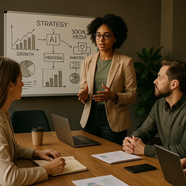 Painel com métricas de rastreamento de citações de IA e menções de fontes para uma estrategia de marketing em redes sociais