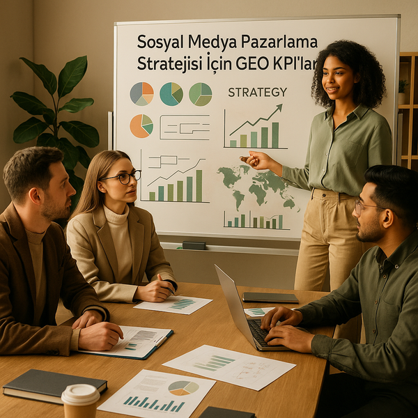 Bir pazarlama ekibinin generative engine optimization KPI’larını gösteren paneli incelemesi