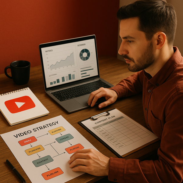 Dashboard con analytics di un creator YouTube e performance della campagna Demand Gen su laptop