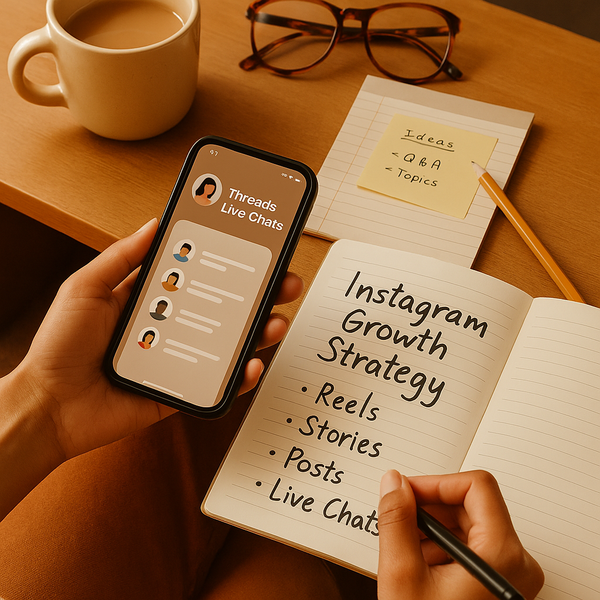 Threads interface concept showing live chat features for real-time creator engagement and Instagram growth strategy