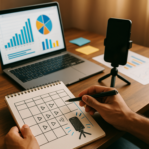 Creator analisando uma cronologia de notícias do TikTok 2026 e métricas de crescimento em um laptop