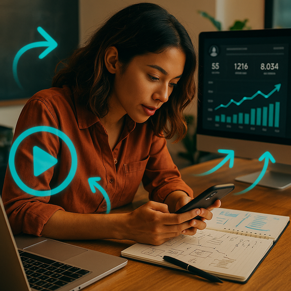 Ondernemer bekijkt TikTok-analytics en contentprestaties op een laptop