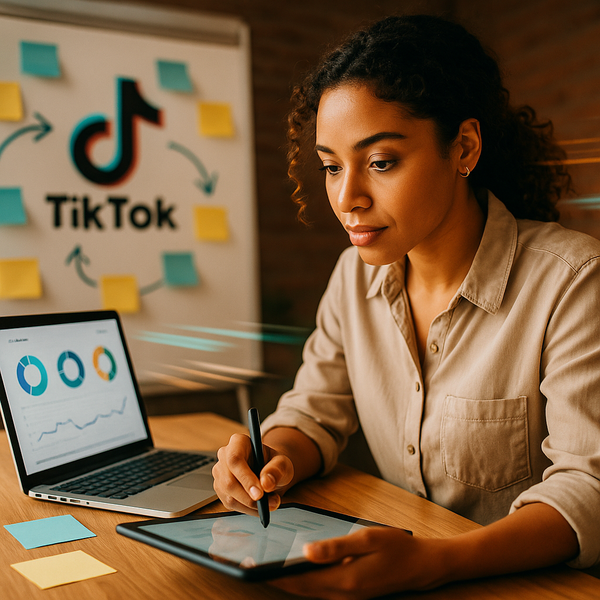 Maker bewerkt een TikTok-video terwijl hij trending UK-songs en engagementstatistieken volgt