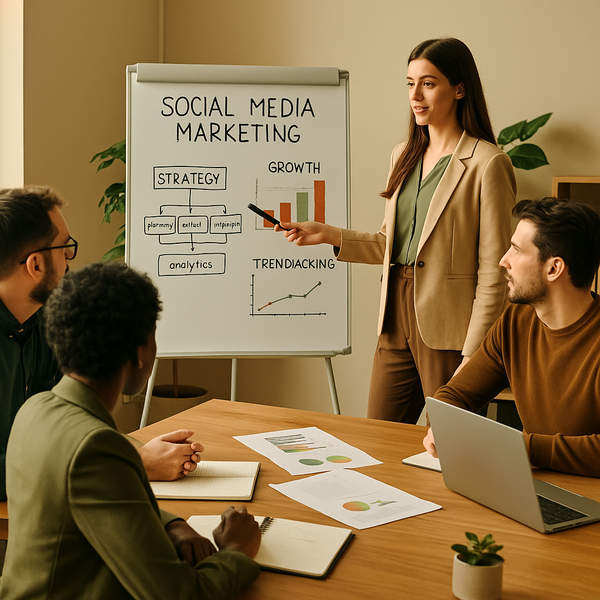 Équipe marketing analysant des tendances sur les réseaux sociaux pour adapter une stratégie social media