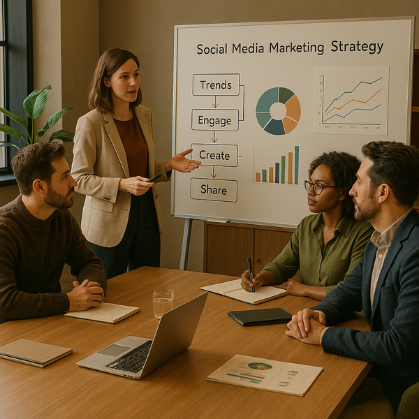Redaktionelles Motiv eines Social-Media-Teams, das sich bewusst für einen Trend entscheidet statt jedem viralen Moment hinterherzulaufen