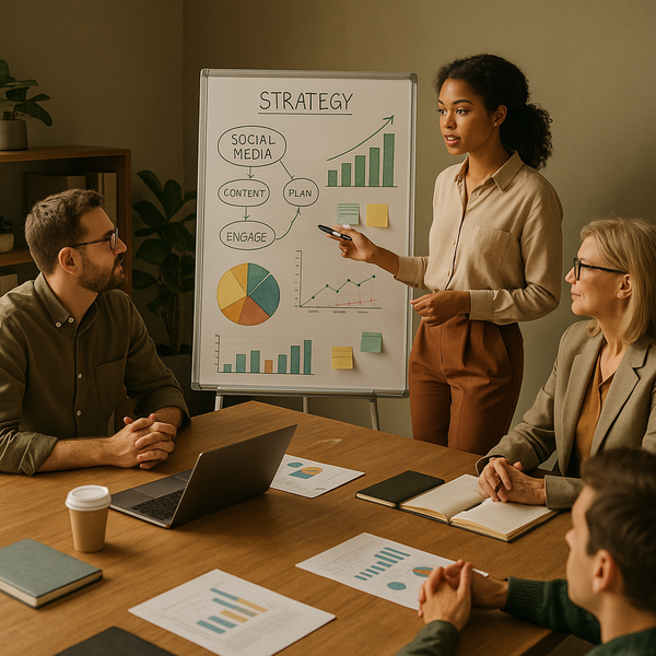 Équipe préparant une stratégie de marketing sur les réseaux sociaux autour d’une tendance en 2026