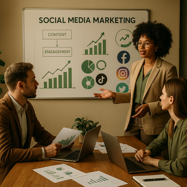 Equipo de marketing revisando señales de tendencias en redes sociales y posibles campañas en un panel de control