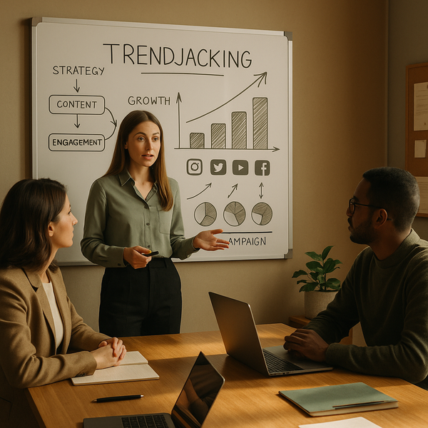 Marketingteam bekijkt socialmediasignalen en campagne-ideeën op een dashboard