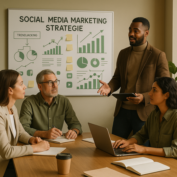 Redactioneel concept van een socialmediamarketingteam dat één trend kiest in plaats van elke virale golf te volgen