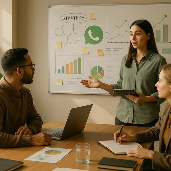 Inhaber eines kleinen Unternehmens verwaltet WhatsApp-Marketing-Nachrichten auf einem Smartphone