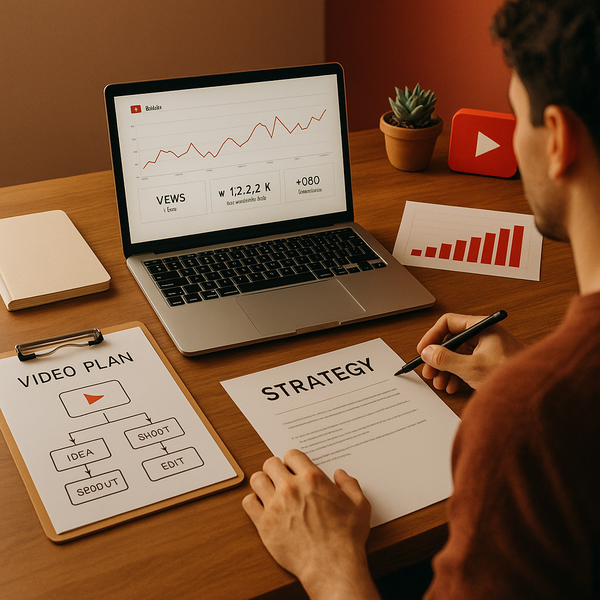 Interfaz móvil de YouTube mostrando controles de Shorts y analíticas de creador sobre un fondo oscuro limpio