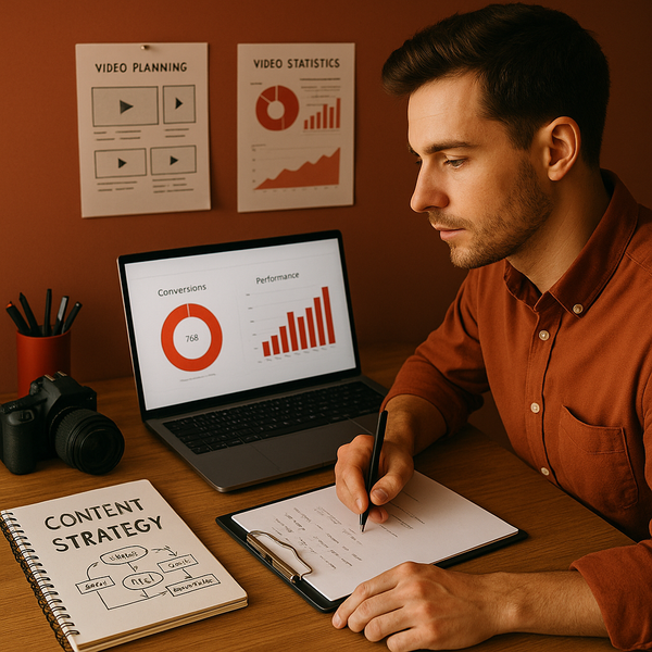 YouTube-maker analytics en een Demand Gen-prestatiedashboard op een laptopscherm